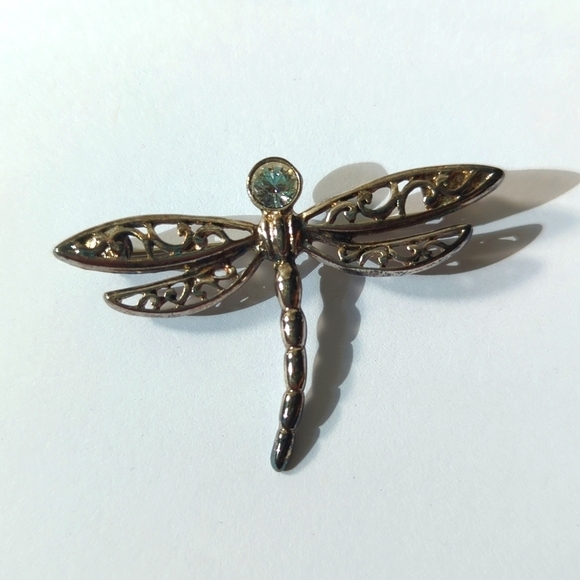 Dragonfly Pin Silver With Crystal Rhinestone - Picture 4 of 4